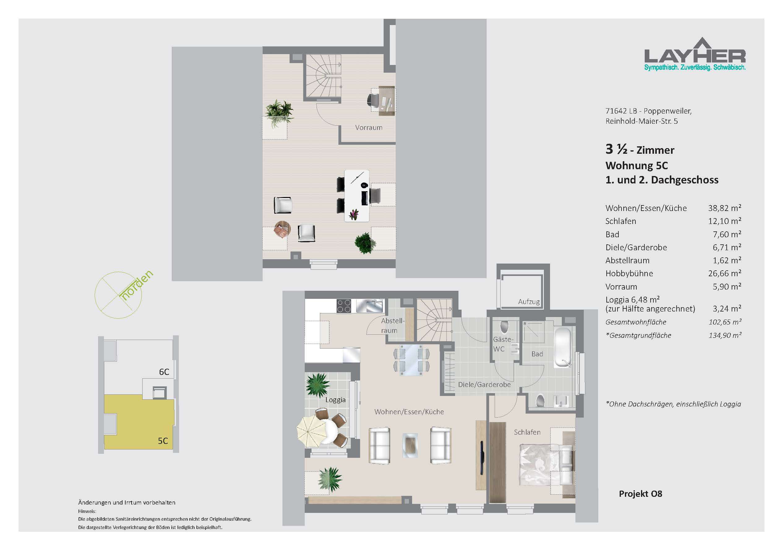 Wohnung zum Mieten in Poppenweiler 1.410,00 € 102.65 m²