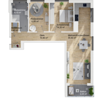 Haus A, Wohnung 5, Obergeschoss, 3-Zimmer - Neuberg Ravolzhausen