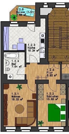 2-Zimmer Wohnung mit Balkon in Gohlis mit großer Wohnküche - Leipzig Gohlis-Mitte