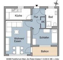 2 Zimmerwohnung mit Balkon - 714,00 EUR Kaltmiete, ca.  66,94 m² in Frankfurt am Main (PLZ: 60386) Fechenheim