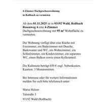 Wohnung in 93192 RoßbachWald *** Bitte NUR telefonisch melden ** - Regensburg Gallingkofen