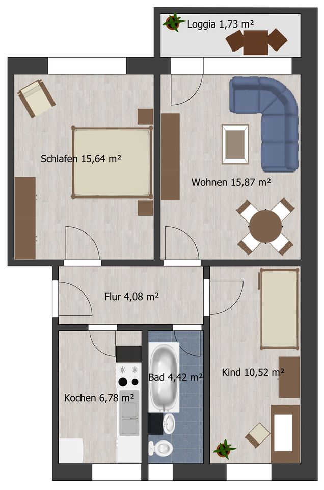 3-Raum Wohnung in ruhiger Lage - 401,00 EUR Kaltmiete, ca.  58,30 m² in Coswig (PLZ: 01640)