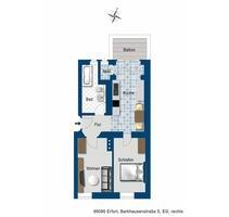 2 Zimmerwohnung mit Balkon - 399,00 EUR Kaltmiete, ca.  49,58 m² in Erfurt (PLZ: 99086) Johannesplatz