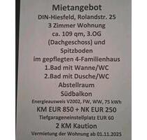 3 Zimmer Wohnung. DG. Hiesfeld. Südbalkon. Badewanne. Dusche.TG - Dinslaken