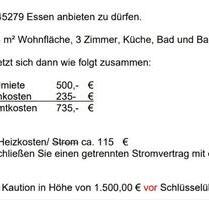 Wohnung zur Nachmiete - 4.000,00 EUR Kaltmiete, ca.  83,00 m² in Essen (PLZ: 45279) Stadtbezirk VII