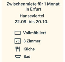 1 Monat Zwischenmiete in Erfurt nähe FH Zentrum 75m² 3 Zimmer