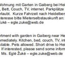 2-Zimmer-Wohnung mit Garten in Gaiberg bei Heidelberg, ab sofort