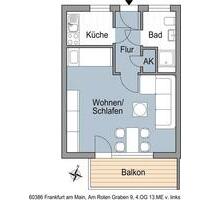 1 Zimmerwohnung mit Balkon - 480,00 EUR Kaltmiete, ca.  37,00 m² in Frankfurt am Main (PLZ: 60386) Fechenheim