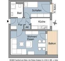 Schicke 2 Zimmerwohnung - 632,00 EUR Kaltmiete, ca.  58,80 m² in Frankfurt am Main (PLZ: 60386) Fechenheim