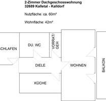 2 Zimmer Wohnung in Kalletal - Kalldorf zu vermieten, DG, 2ZKDBB
