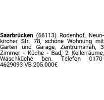 Wohnung zu verkaufen - 205.000,00 EUR Kaufpreis, in Saarbrücken (PLZ: 66115) West