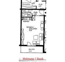 1 Zimmer Wohnung 41 qm Balkon Küche Apartment - Augsburg Bärenkeller