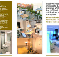 Hochwertige und möblierte 1.5 Zimmer Wohnung im 1.OG mit Balkon - Friedrichshafen