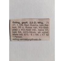 2,5 Wohnung für 1 Person im 1. OG ohne Balkon - Olching