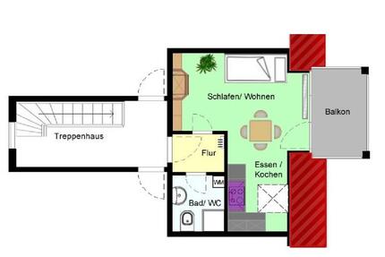 sonniges 1 Zi.-Apartment, voll möbliert, EBK, Balkon, Stellpl., ab 01.04.2026 zu vermieten - Pfullendorf