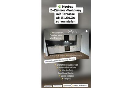Neubau 2-Zimmerwohnung mit Terrasse ab 01.06.26 zu vermieten - Hohentengen