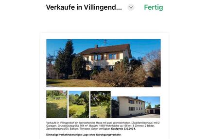 Zweifamilienhaus - 330.000,00&nbsp;EUR Kaufpreis, ca.&nbsp; 156,00&nbsp;m&sup2; in Villingendorf (PLZ: 78667)