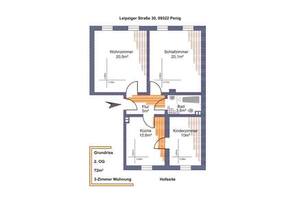 3-Raum-Wohnung 72m², Einbauküche, Garage, provisionsfrei - Penig