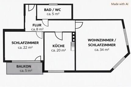 Teilmöblierte 2-Zimmer-Wohnung mit Balkon in Aachen