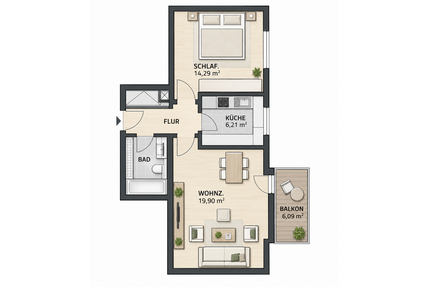 Wohnung zum Kaufen in Groß-Zimmern 119.500,00 € 50 m²