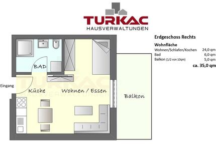 Hüttenberg - Neubau – Erstbezug EG Rechts 1 ZKB mit Küche, Fußbodenheizung und Keller