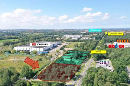 Werbewirksames Gewerbe-Eckgrundstück an der B103! 3 km ins Zentrum und 6 km zur BAB 19 - Güstrow