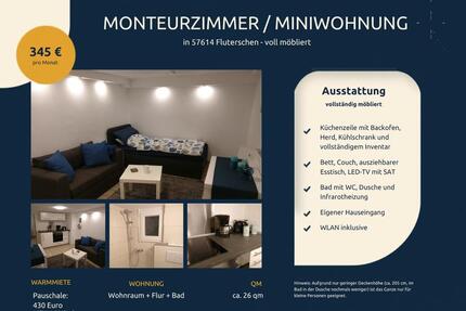 Miniwohnung Monteurwohnung voll möbliert bei Altenkirchen - Steimel