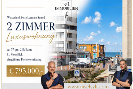 Direkt am Strand: 2 Zimmer Luxuswohnung mit Meerblick - Sylt Rantum