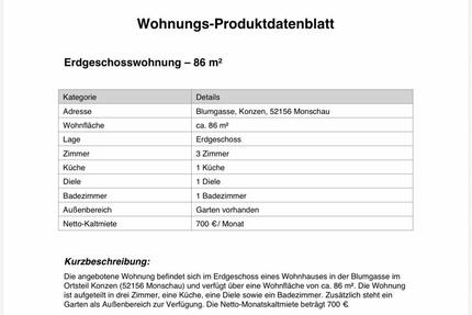 3-Zimmer Wohnung in Konzen - 700,00&nbsp;EUR Kaltmiete, ca.&nbsp; 86,00&nbsp;m&sup2; in Monschau (PLZ: 52156)
