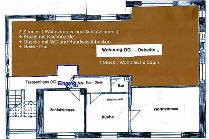 2 Zimmer, Küche, Bad , 62m² - 390,00&nbsp;EUR Kaltmiete, ca.&nbsp; 62,00&nbsp;m&sup2; in Volkmarsen (PLZ: 34471)