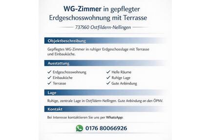 WG Zimmer ab sofort zu vermieten in Ostfildern Nellingen