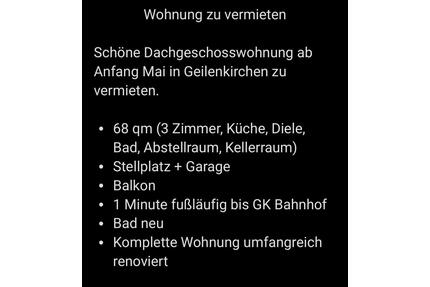 Schöne DG-Wohnung in GK zu vermieten - Übach-Palenberg