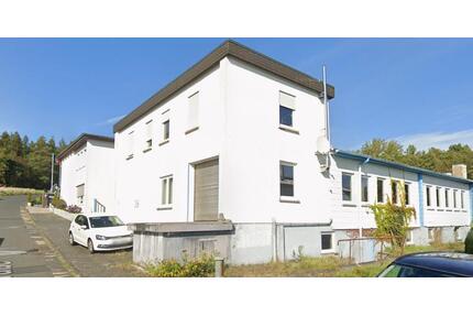 Lagerhalle mit Rolltor und Laderampe auf Gewerbegelände – Dillenburg