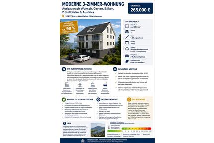 Moderne 3-Zimmer Neubauwohunung mit Balkon, Garten & 2 Stellplätz - Porta Westfalica