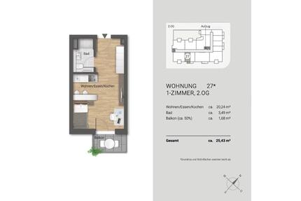 Möblierte 1-Zimmer-Wohnung in Neubau in der Wiehre - Freiburg im Breisgau Günterstal