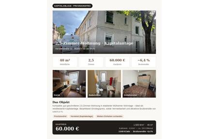 Kapitalanlage Mülheim · 2,5-Zi. · 60.000 € · ~ 6,4 % Rendite - Mülheim an der Ruhr Rechtsruhr-Nord