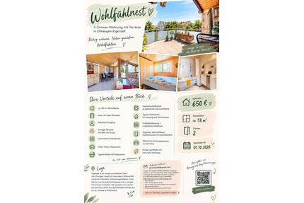 Wohlfühlnest - 2-Zimmer-Wohnung mit Terrasse(Ellwangen-Eigenzell) - Ellwangen (Jagst)