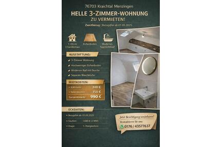 Helle 3-Zimmer-Wohnung in Kraichtal-Menzingen