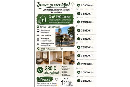 Zimmer zu Vermiten! - 330,00&nbsp;EUR Kaltmiete, ca.&nbsp; 20,00&nbsp;m&sup2; in Furtwangen im Schwarzwald (PLZ: 78120)