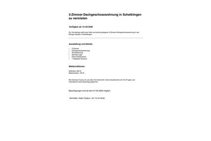 3-Zimmer-Dachgeschosswohnung in Schelklingen zu vermieten
