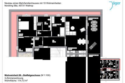Erstbezug! Exklusive 3-Zimmer-Penthousewohnung mit Dachterrasse & Gäste-Bad in Waltrop-Zentrum
