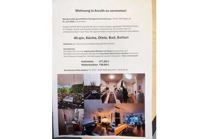 Wohnung zu vermieten - 602,00&nbsp;EUR Kaltmiete, ca.&nbsp; 45,00&nbsp;m&sup2; in Willich (PLZ: 47877)