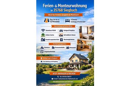 Ferien- Monteurwohnung - 15,00&nbsp;EUR Kaltmiete, ca.&nbsp; 200,00&nbsp;m&sup2; in Siegbach (PLZ: 35768)