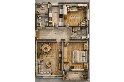 3-Zimmer-Wohnung in Ditzingen Ludwigsburg mit 2 Balkonen & Garage