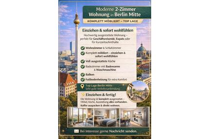2 Zimmer Wohnung in BERLIN MITTE VOLL MÖBLIERT