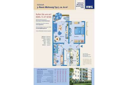 Wohnung zum Mieten in Halle 382,00 € 61.03 m²