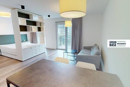 URBAN BASE: Vollmöbliertes 1-Zimmer-Apartment mit EBK, BALKON, ALL-IN-MIETE, UVM. im Wiesbadener Stadtzentrum