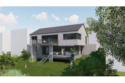 Modern wohnen am Wasser in Blaustein: KfW-40 Holzbau mit PV, Erdwärme und Privat-Zugang zur Blau