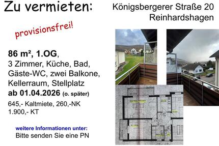 Wohnung zu vermieten - 645,00&nbsp;EUR Kaltmiete, ca.&nbsp; 86,00&nbsp;m&sup2; in Reinhardshagen (PLZ: 34359)