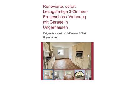 3 Zimmerwohnung zu verkaufen - 199.500,00&nbsp;EUR Kaufpreis, ca.&nbsp; 68,00&nbsp;m&sup2; in Ungerhausen (PLZ: 87781)